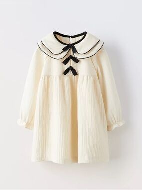 Zara kids Contrasting Collar Piping & Bows Dress